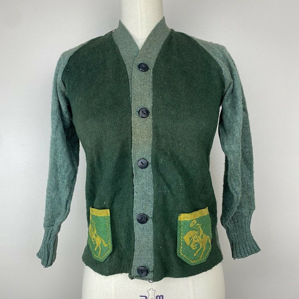 Vintage 1940s Child's Cowboy Cardigan Sweater, Sportswear, Adult Size XS/S, NWT